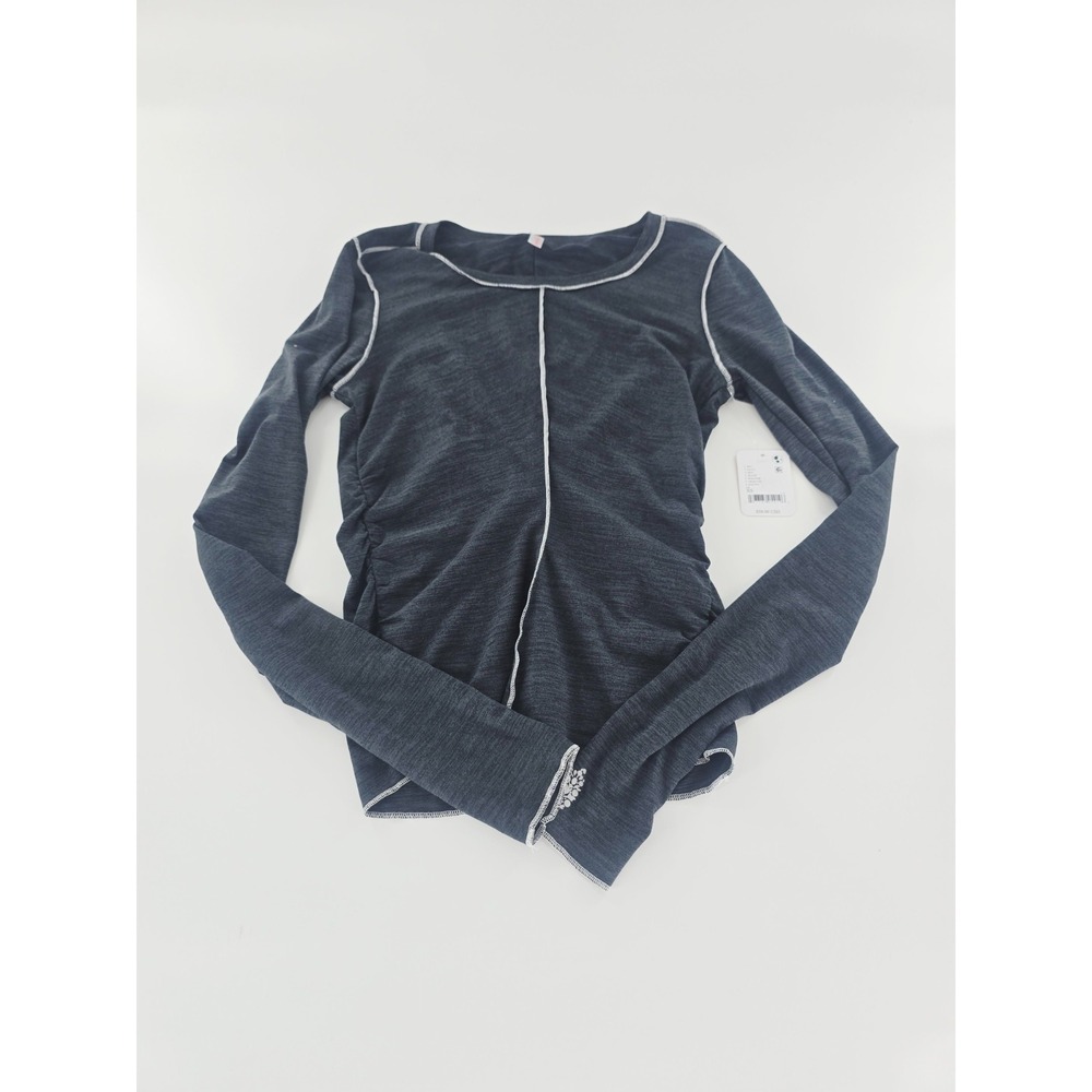 Free People Long Sleeve Top in Charcoal with White Trim
